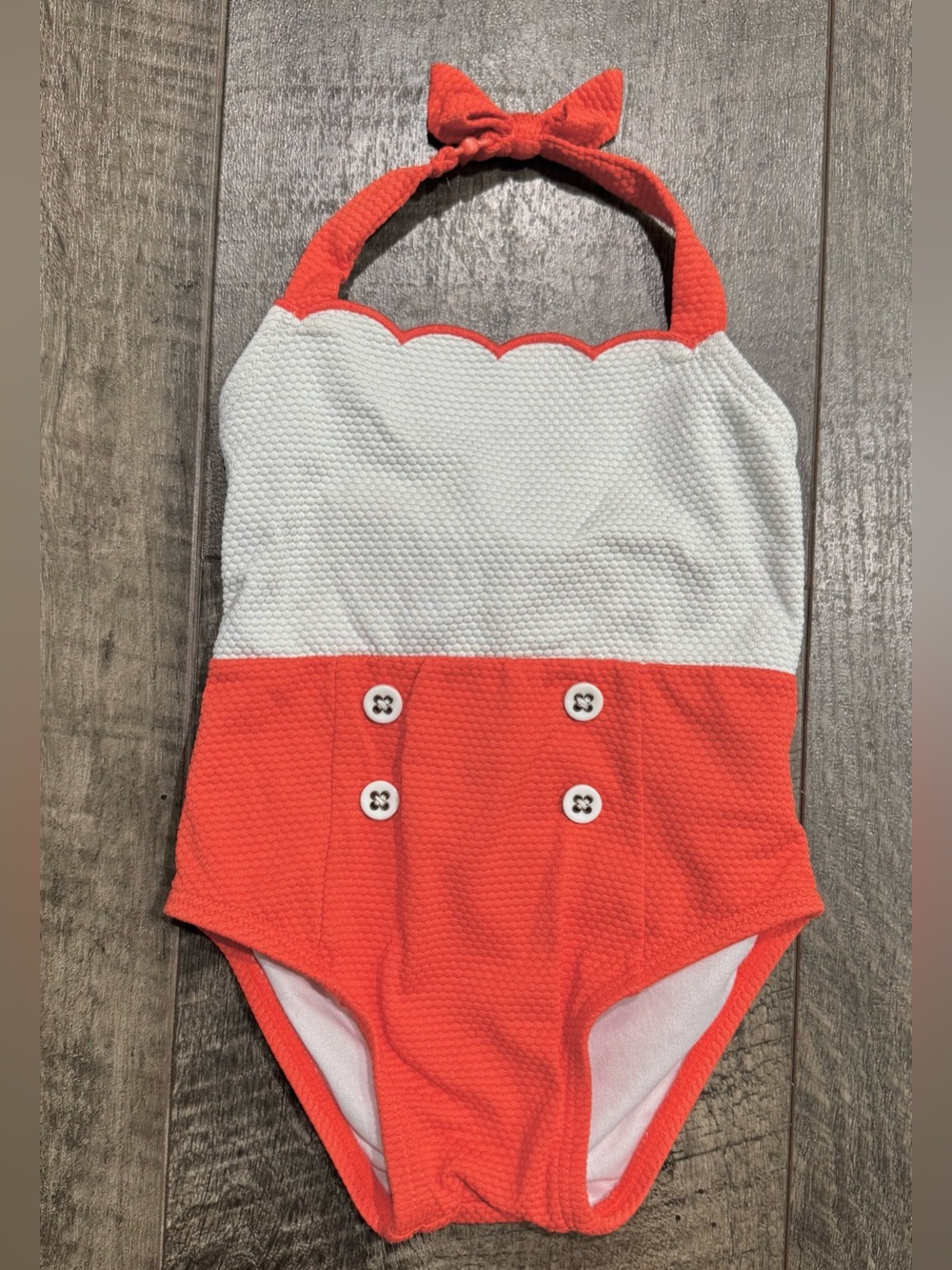 Janie and Jack Orange and White Baby Girls swimsuit with halter top 6-12m